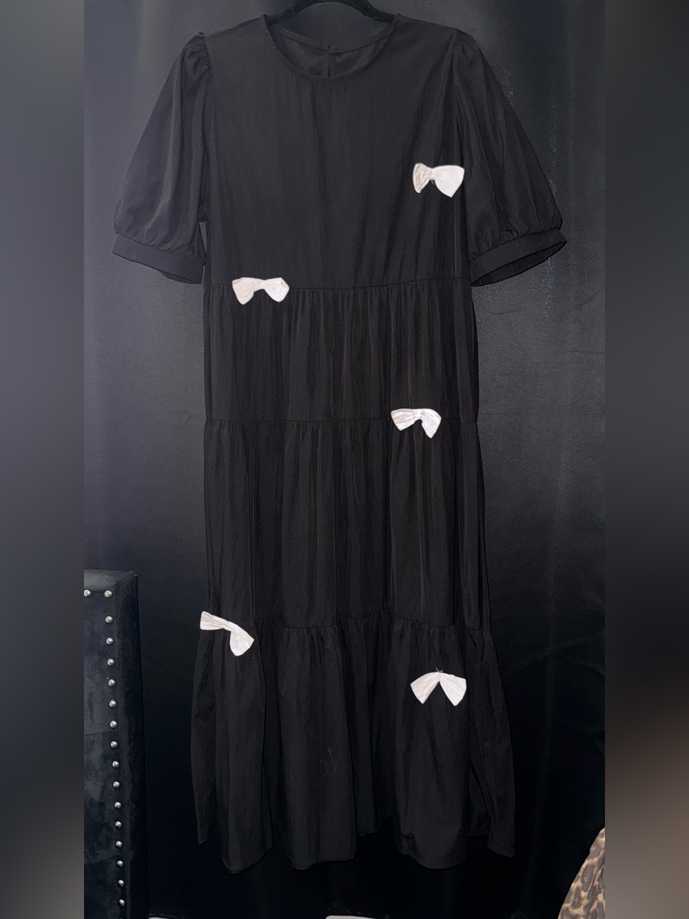 DAZY Black Tiered Midi Dress with White Bows